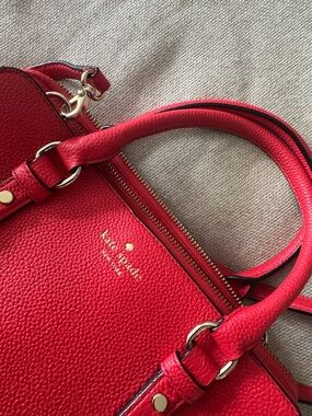kate spade Red Pebbled Leather Satchel with Gold Accents